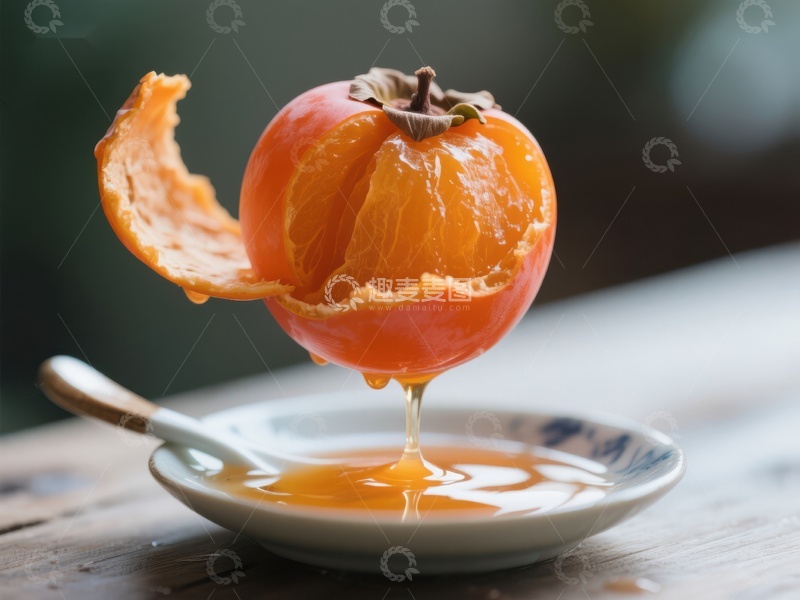 高清大图下载【趣麦麦图】柿子果肉滴落，甜美瞬间