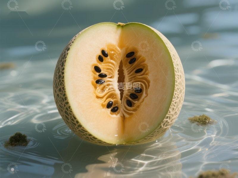 高清大图下载【趣麦麦图】水中漂浮的哈密瓜切片