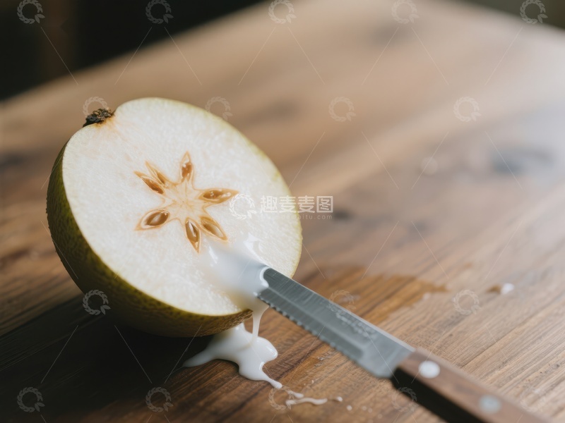 高清大图下载【趣麦麦图】切开的梨子与刀具