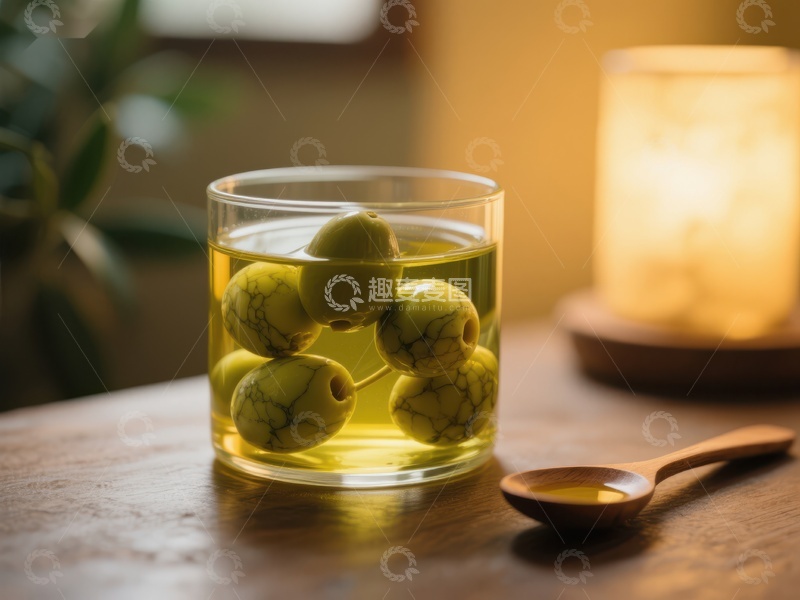 高清大图下载【趣麦麦图】玻璃杯中的青橄榄茶