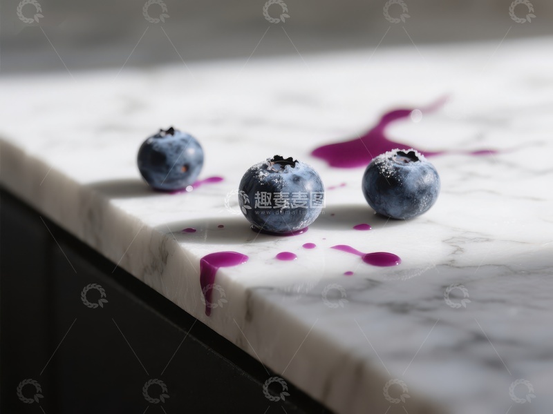 高清大图下载【趣麦麦图】蓝莓与紫色酱汁点缀大理石台面