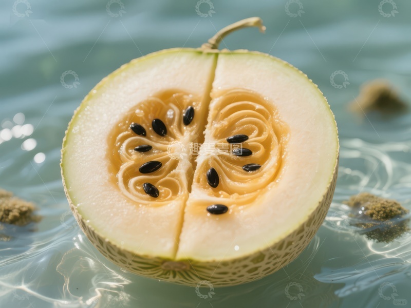 高清大图下载【趣麦麦图】切开的甜瓜漂浮在水中