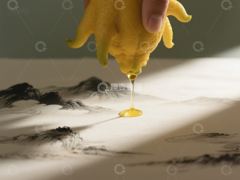 高清大图下载【趣麦麦图】柠檬汁滴落水墨画上