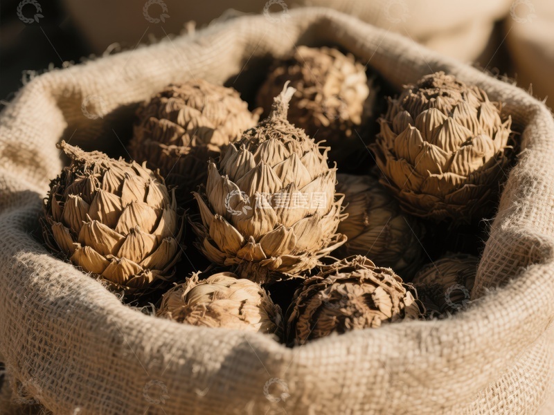 高清大图下载【趣麦麦图】麻袋中的松果特写