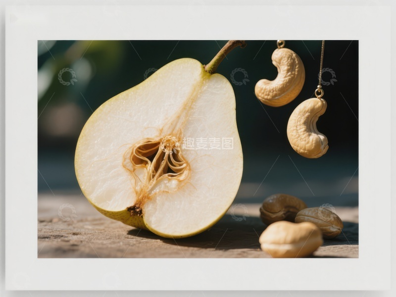 高清大图下载【趣麦麦图】切开的梨与悬挂的腰果