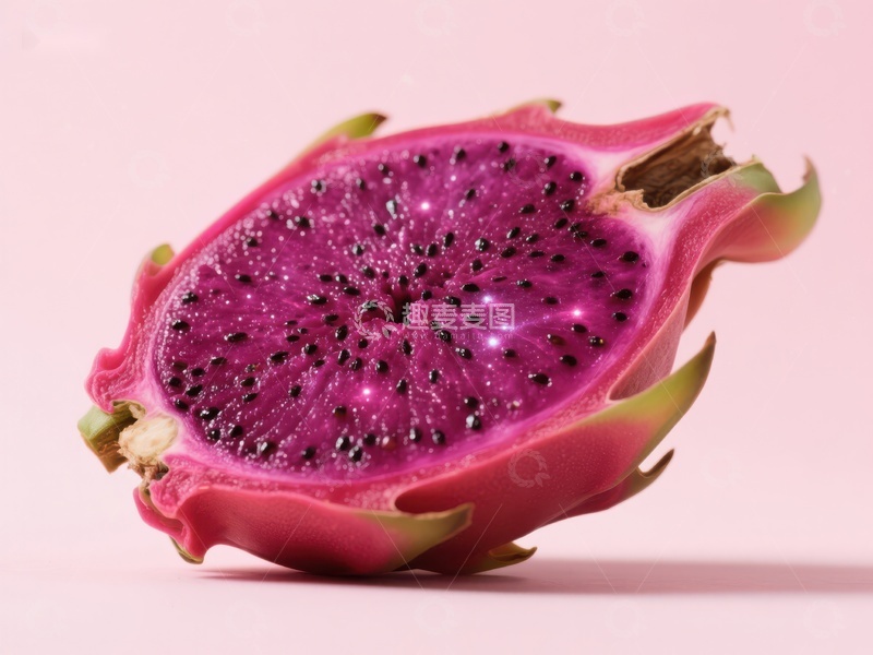 高清大图下载【趣麦麦图】切开的火龙果展示鲜艳紫色果肉