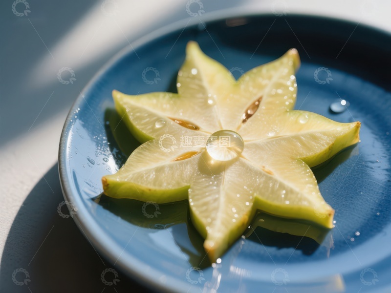 高清大图下载【趣麦麦图】切片杨桃置于蓝色盘中