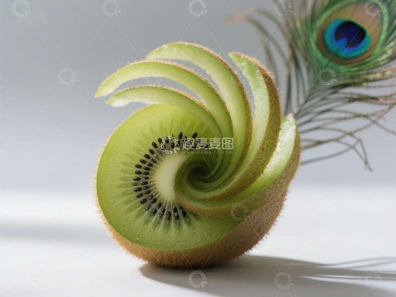 高清大图下载【趣麦麦图】螺旋切片猕猴桃与孔雀羽毛