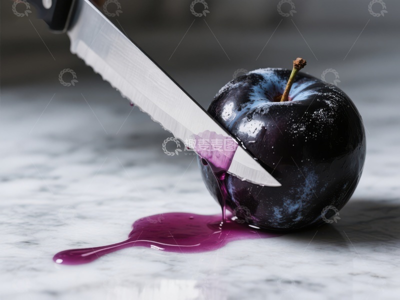 高清大图下载【趣麦麦图】刀切李子，汁液四溢