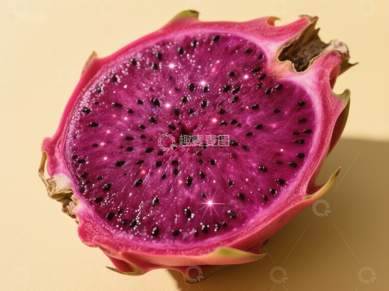 高清大图下载【趣麦麦图】切开的火龙果展示鲜艳紫色果肉