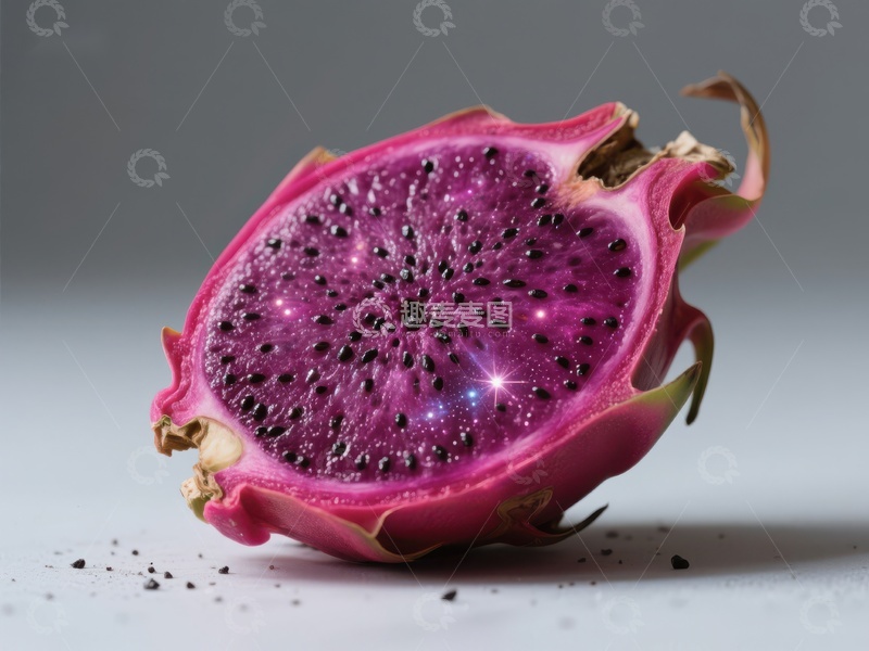 高清大图下载【趣麦麦图】切开的火龙果展示鲜艳紫色果肉