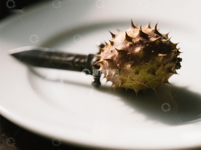 高清大图下载【趣麦麦图】刺果与刀柄的静物组合