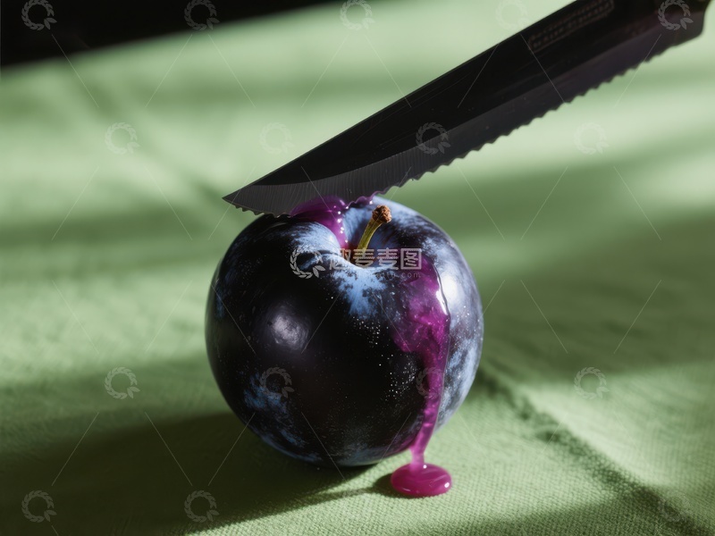 高清大图下载【趣麦麦图】刀切李子，汁液四溢