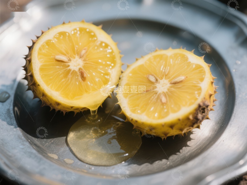 高清大图下载【趣麦麦图】新鲜刺角瓜切片，汁液滴落