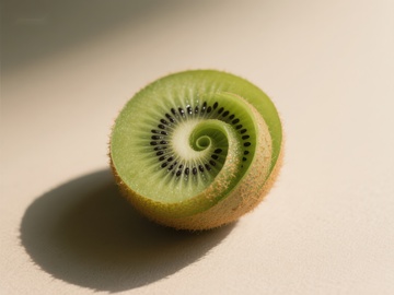 切开的奇异果，展示绿色果肉和黑色种子