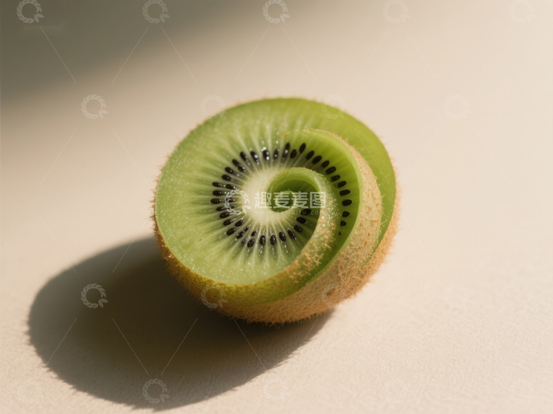 高清大图下载【趣麦麦图】切开的奇异果，展示绿色果肉和黑色种子