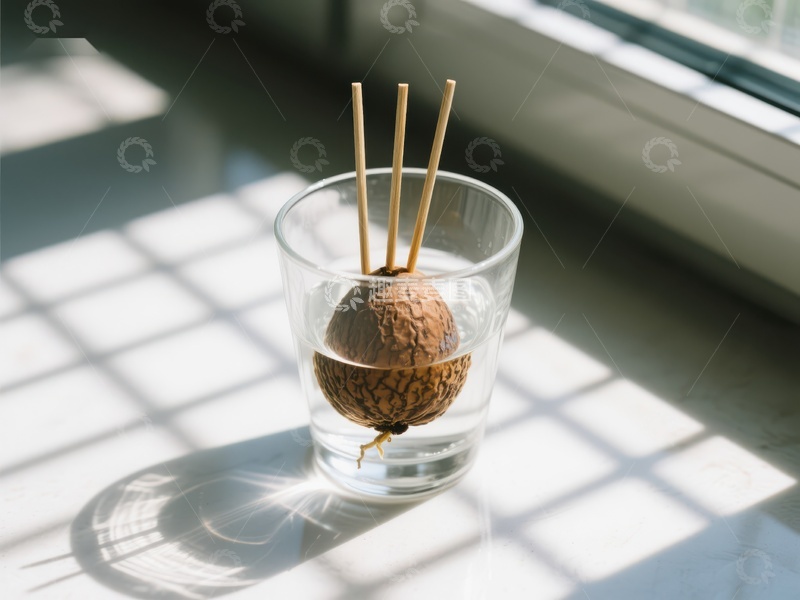 高清大图下载【趣麦麦图】阳光下的玻璃杯与核桃