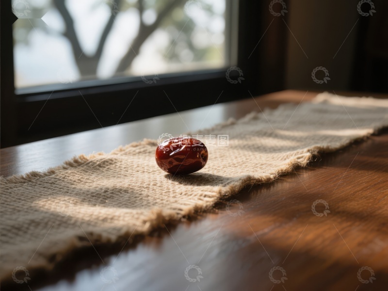 高清大图下载【趣麦麦图】阳光下的木质桌面上的红色石头