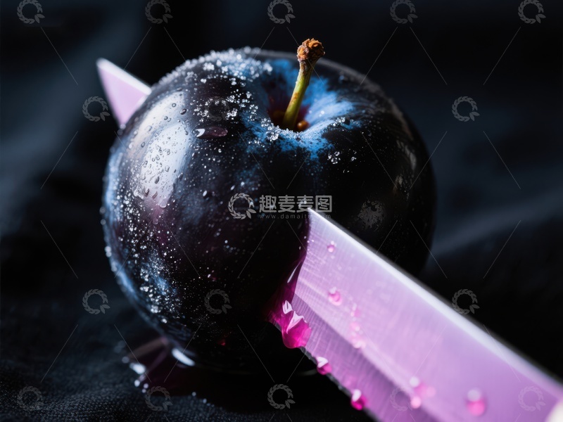 高清大图下载【趣麦麦图】刀切李子，水珠闪烁