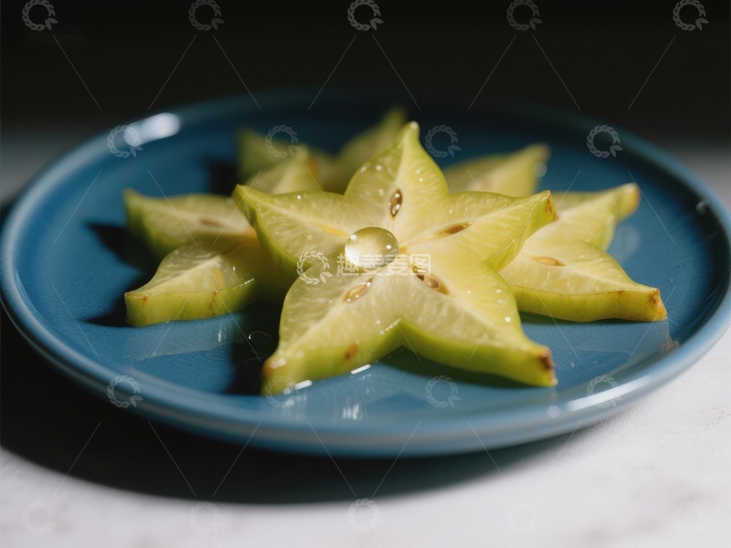 高清大图下载【趣麦麦图】切片杨桃置于蓝色盘中