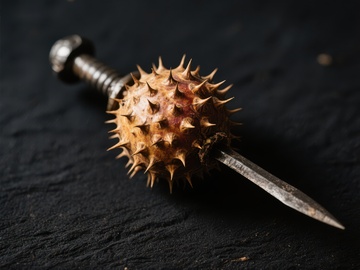 古老匕首与刺果的静物组合