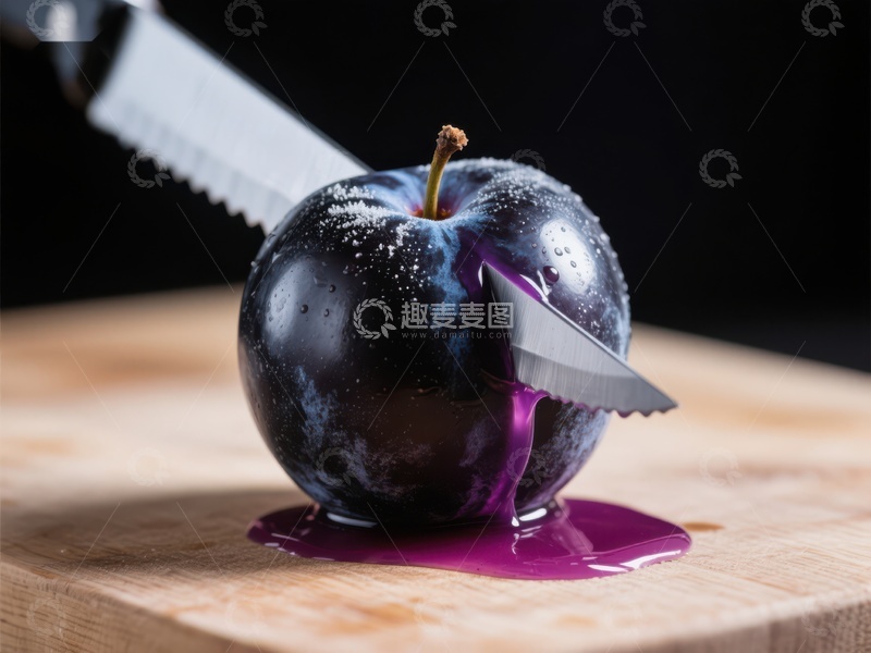 高清大图下载【趣麦麦图】刀切李子，汁液四溢