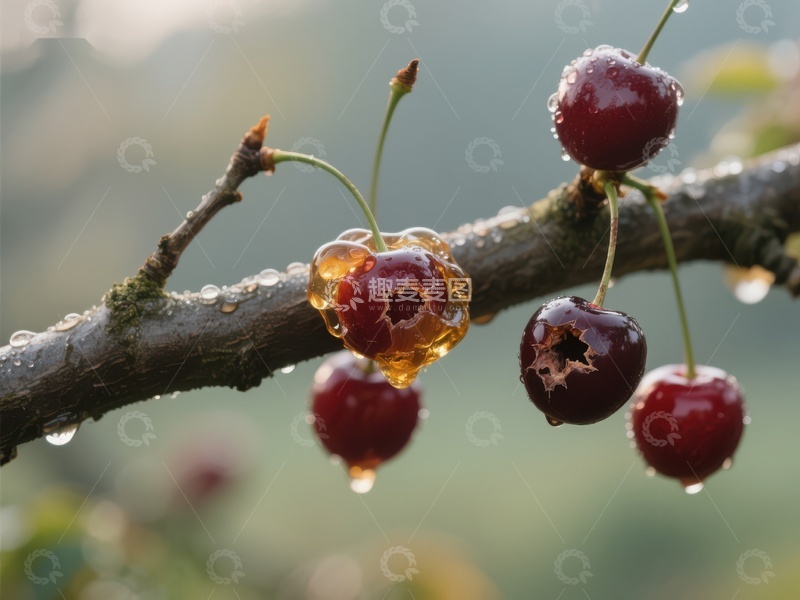 高清大图下载【趣麦麦图】-枝头樱桃，晶莹剔透