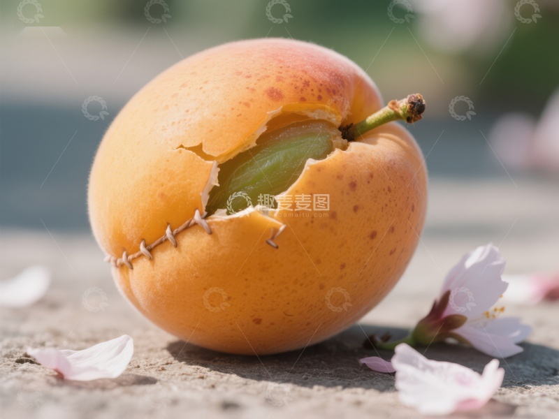 高清大图下载【趣麦麦图】裂开的杏子露出果核