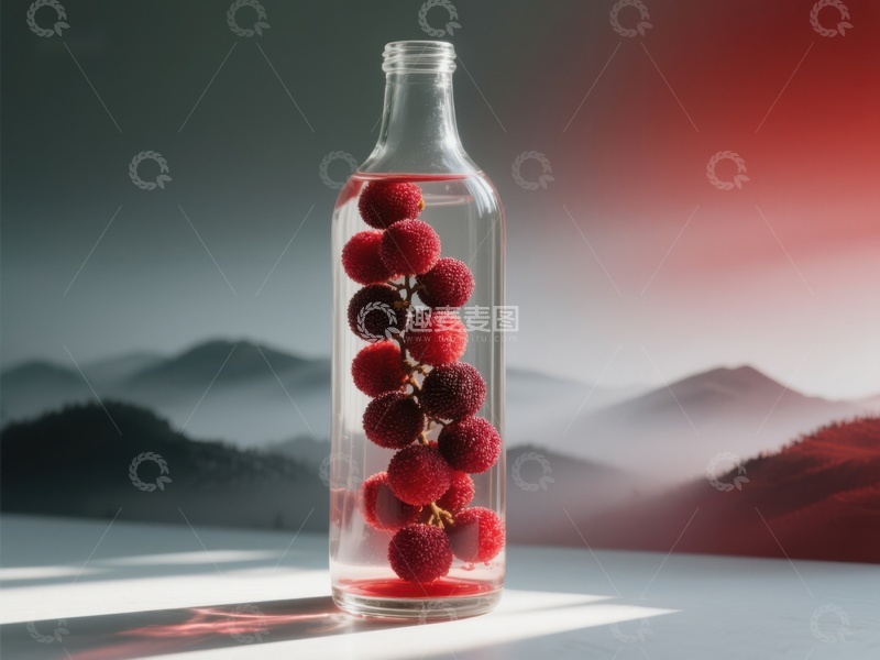 高清大图下载【趣麦麦图】瓶中荔枝，光影交织