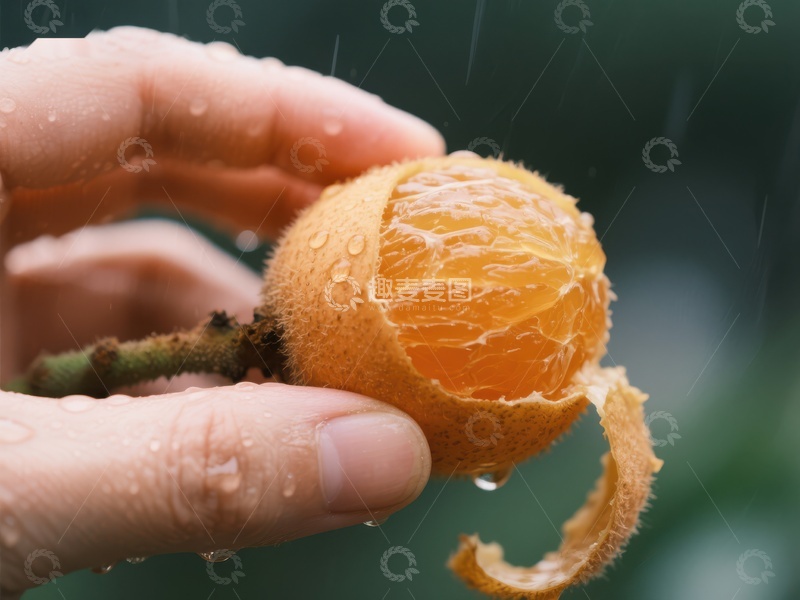 高清大图下载【趣麦麦图】雨中剥开的柑橘