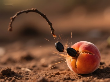 桃子裂开瞬间，种子弹射