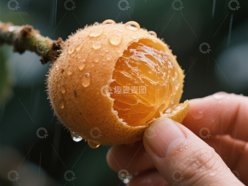 高清大图下载【趣麦麦图】雨中剥开的柑橘，清新诱人