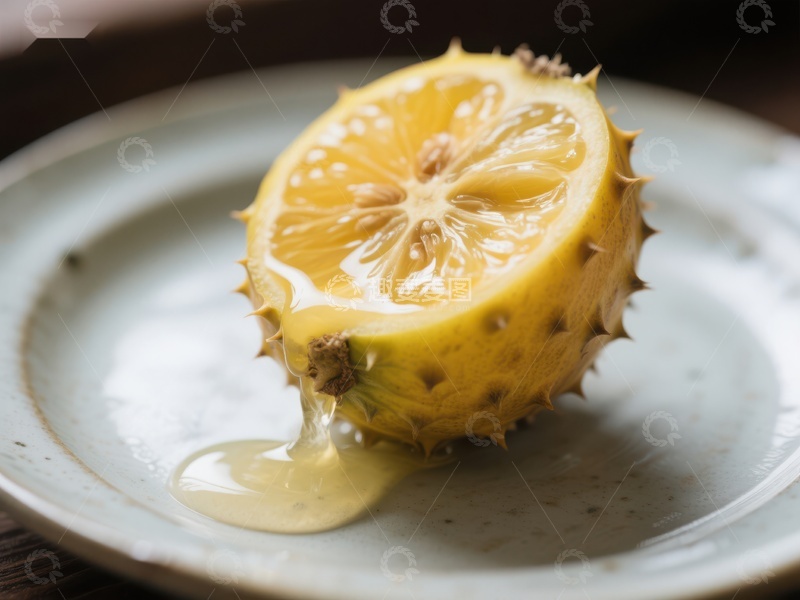 高清大图下载【趣麦麦图】新鲜刺角瓜切片，汁液滴落