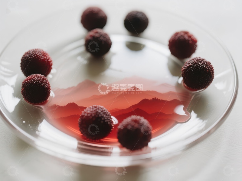 高清大图下载【趣麦麦图】红色浆果与液体的艺术排列