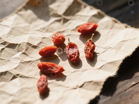 干辣椒散落于旧纸之上