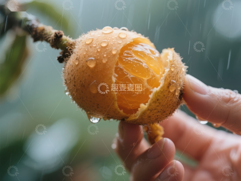 高清大图下载【趣麦麦图】雨中剥开的柑橘，清新自然
