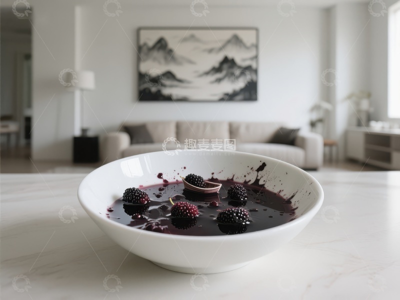 高清大图下载【趣麦麦图】室内餐桌上的黑莓果盘