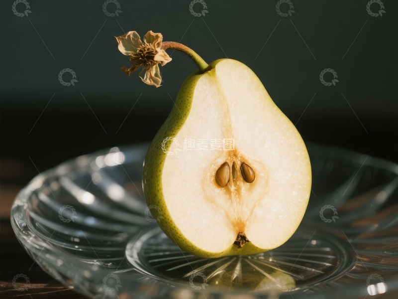 高清大图下载【趣麦麦图】切开的梨子置于玻璃盘中
