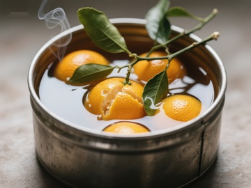 热橙水蒸腾，枝叶点缀