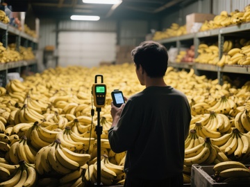 仓库中检查香蕉质量的工作人员