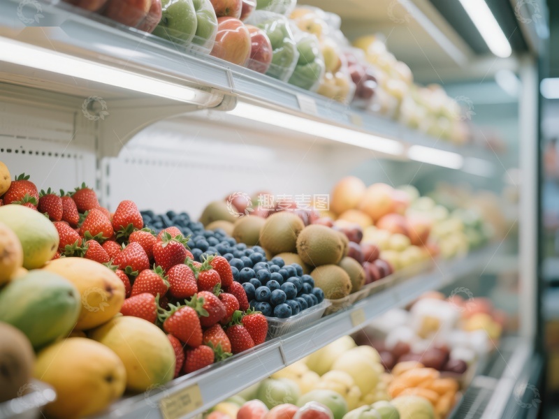 高清大图下载【趣麦麦图】超市水果区展示新鲜草莓蓝莓等