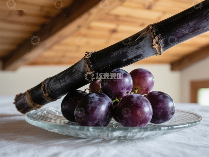 高清大图下载【趣麦麦图】甘蔗与葡萄的静物组合