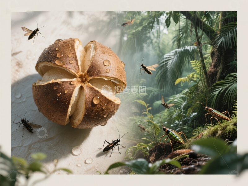高清大图下载【趣麦麦图】雨后蘑菇与昆虫的森林奇遇
