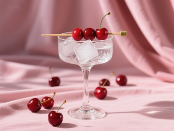 樱桃点缀的冰块鸡尾酒