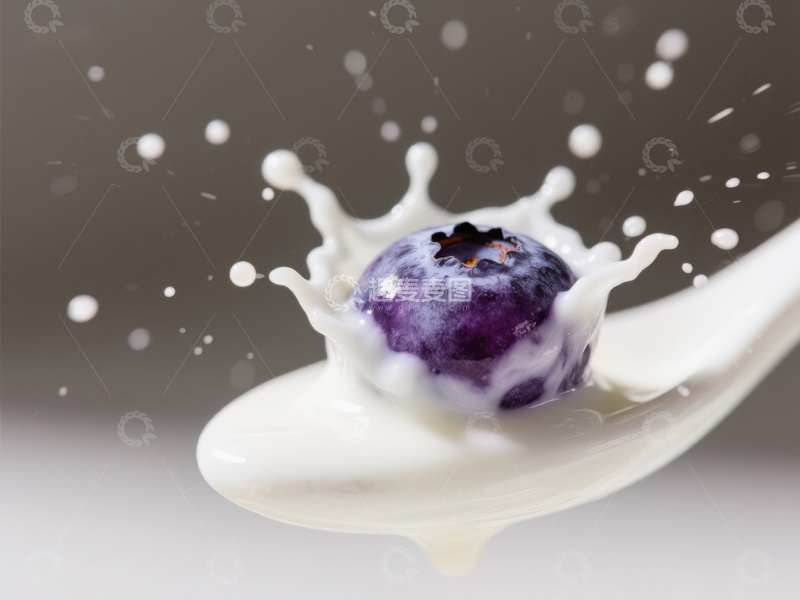 高清大图下载【趣麦麦图】蓝莓落入牛奶瞬间的飞溅