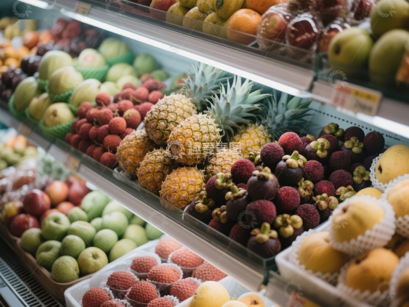 高清大图下载【趣麦麦图】超市水果陈列，色彩斑斓吸引眼球