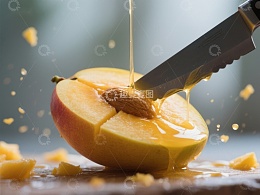 刀切桃子，蜂蜜流淌