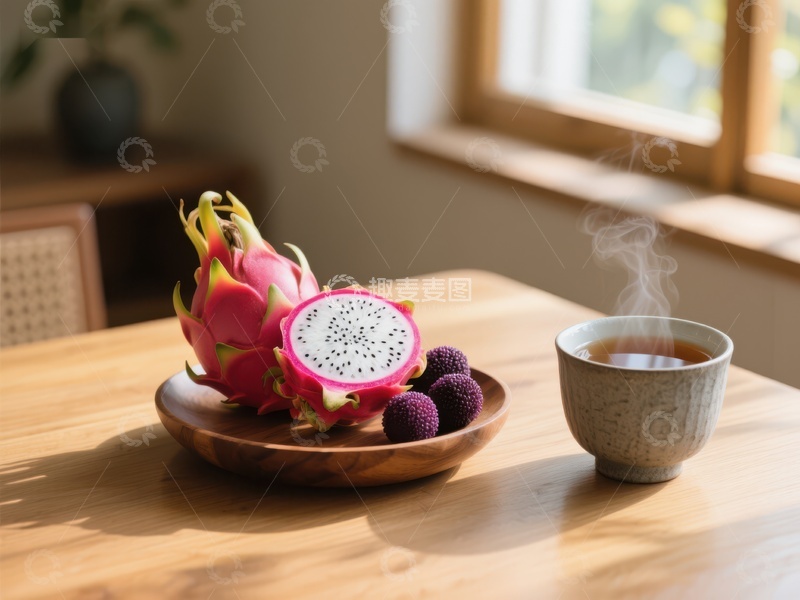 高清大图下载【趣麦麦图】火龙果与热茶的静谧时光