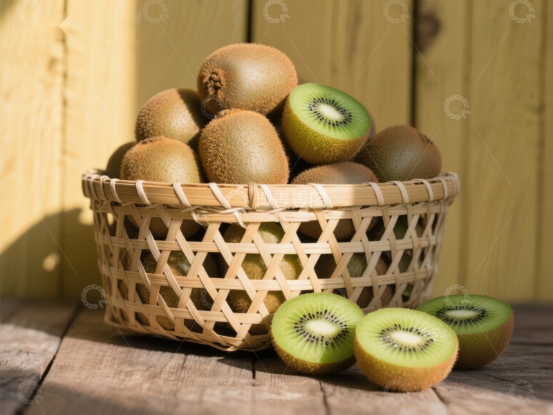 高清大图下载【趣麦麦图】竹篮中的新鲜猕猴桃