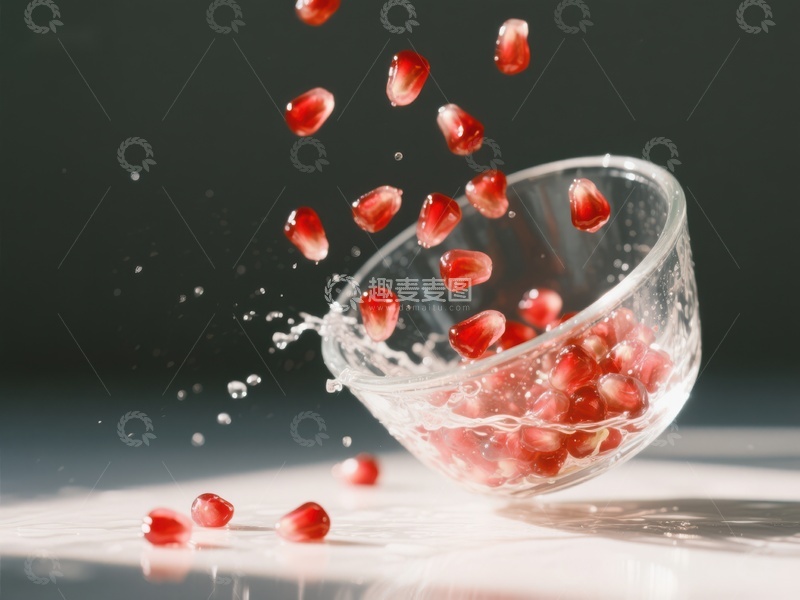 高清大图下载【趣麦麦图】石榴籽从玻璃碗中溅出的瞬间